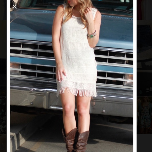 American Eagle White Fringe Dress 